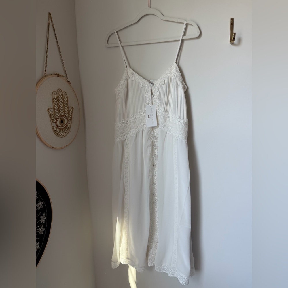 Caroline Constas White Lace Trim Midi Dress